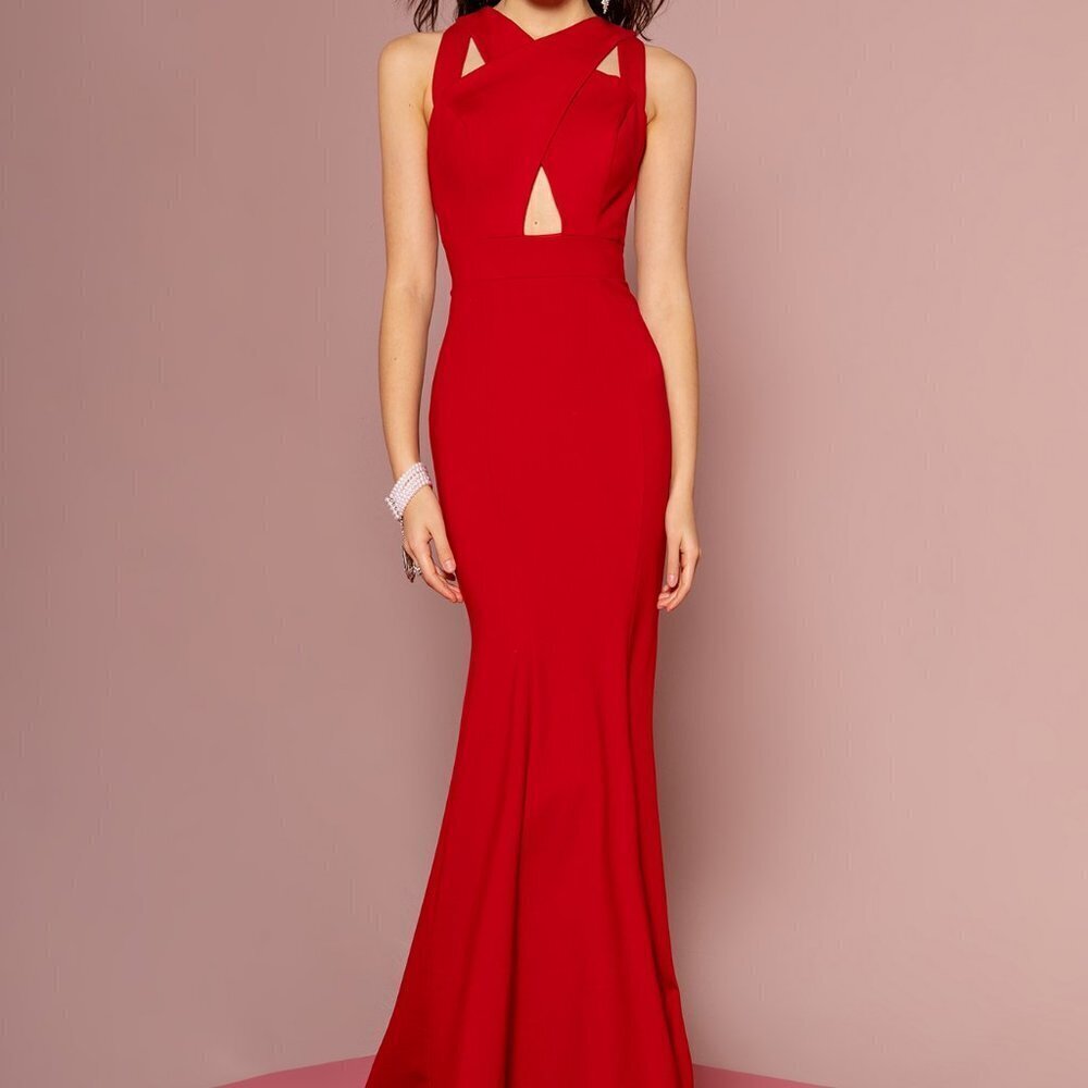 Red PARTY PROM OPEN BACK formal SOLID DRESS GL2706